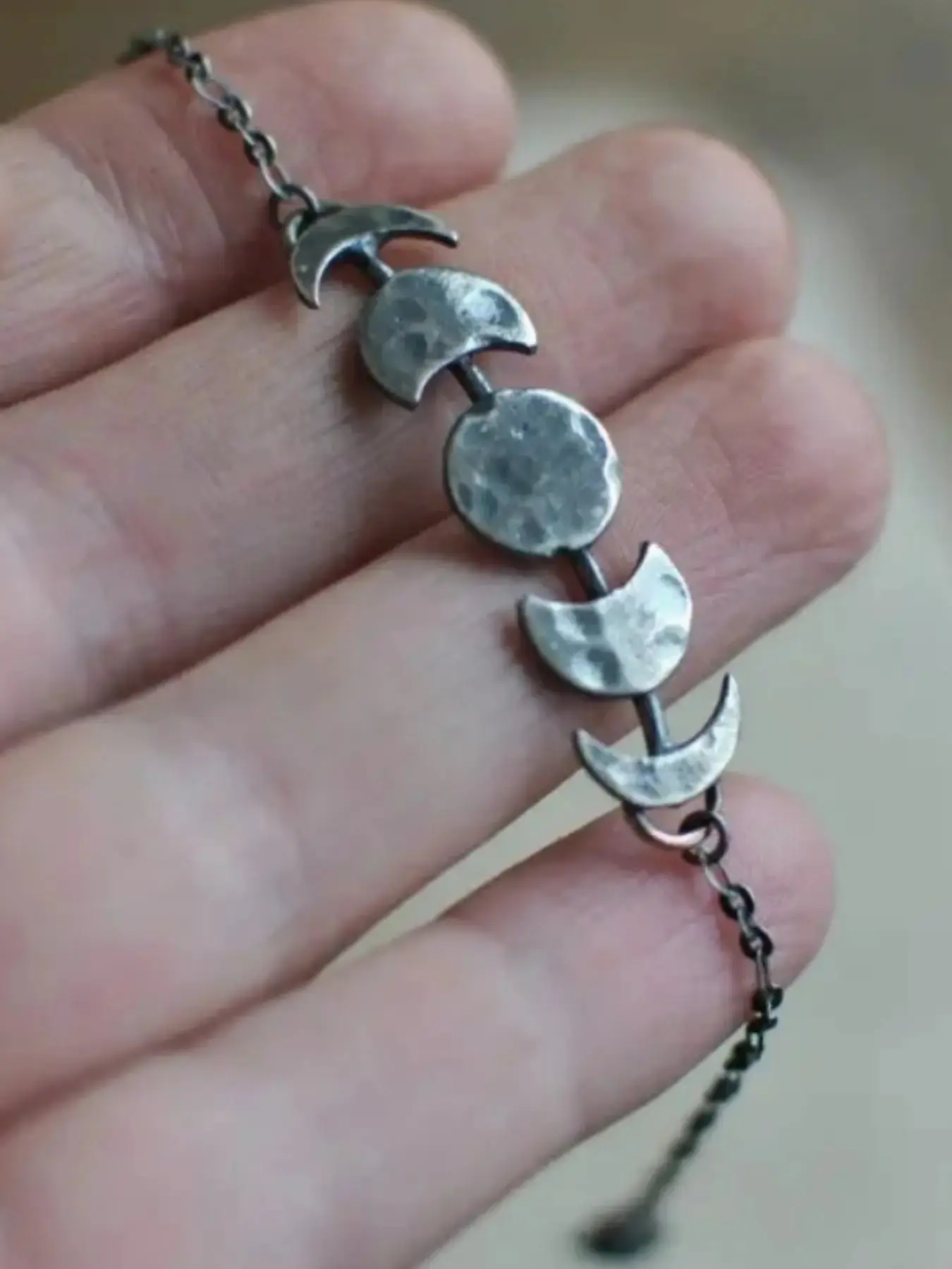 Vintage Silvery Color Bracelet, Moon Phases Celestial Jewelry, Crescent Design, Unique Fashion Accessory, Stackable Bracelets, Copper, trendy musthave essential wardrobe modern versatile chic