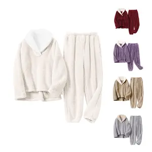 Kingapril Womens Fluffy Pajamas Set Fleece Pullover Pants Plush Loungewear Sleepwear