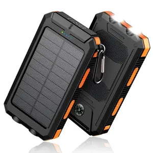 Solar Charger Power Bank 10000mAh Solar Phone Charger, Portable Charger Fast Charger Dual USB Ports Built-in LED Flashlight and Compass, IP65 Waterproof Portable Power Bank for Outdoor Activities