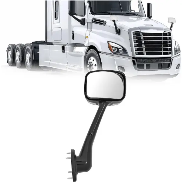HECASA Chrome Right-Side Hood Mirror with Blind Spot Mirrors, Compatible with 2008-2017 Freightliner Cascadia Semi Trucks, Chrome Silver Cap Cover, Manual Passenger-Side Unit (Black+Silvery+Clear)
