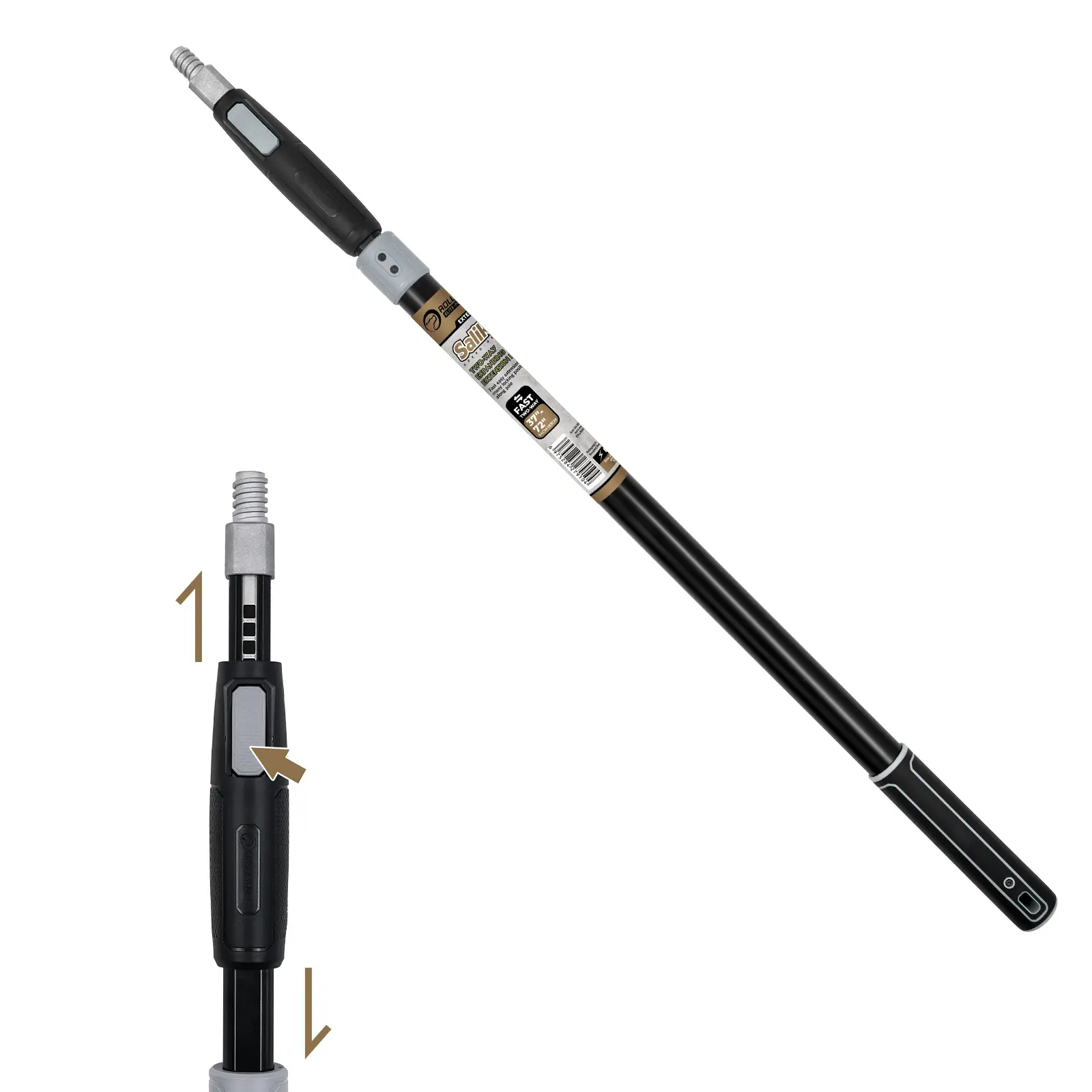 ROLLINGDOG 2-Way Aluminum Extendable Paint Roller Extension Pole, Fast Easy Extension, Multiple Locking Positions, Functional for DIY Users, Indoor/Outdoor High Ceilings, Corners