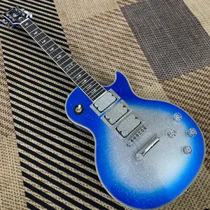 Les Paul blue guitar Silver powder particles 3H pickups 6 strings Chrome-plated hardware Mahogany body Rosewood fingerboar