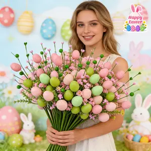 4 Bunches Artificial Easter Branches, Colorful Berry Leaves & Eggs, Bouquet Centerpiece Decor, Easter Theme, Easter Artificial Flowers, Home Decor