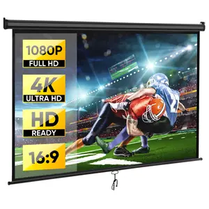 SUPERDEAL 80 inch Manual Pull Down Projector Screen 16:9 HD 4K Projector Screen, Black Audio Metal