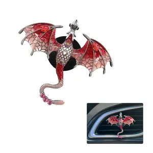 Dragon Car Decor Bling Red Air Freshener Vent Clips Cute Alloy Enamel Wyvern Goth Dashboard Decorations Refillable Oil Diffuser