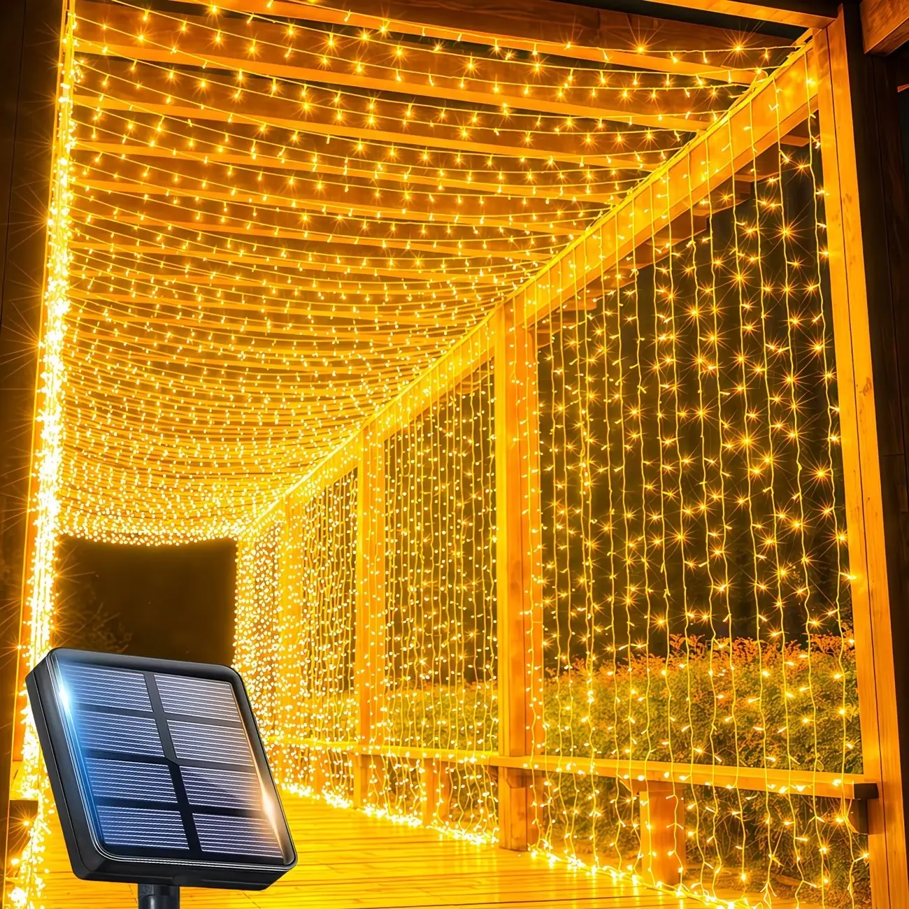 300led Solar Curtain Lights, 8 Modes, Warm & Multicolor, Ideal for Balcony, Outdoor Garden, Party, Wedding, Festival Decorations