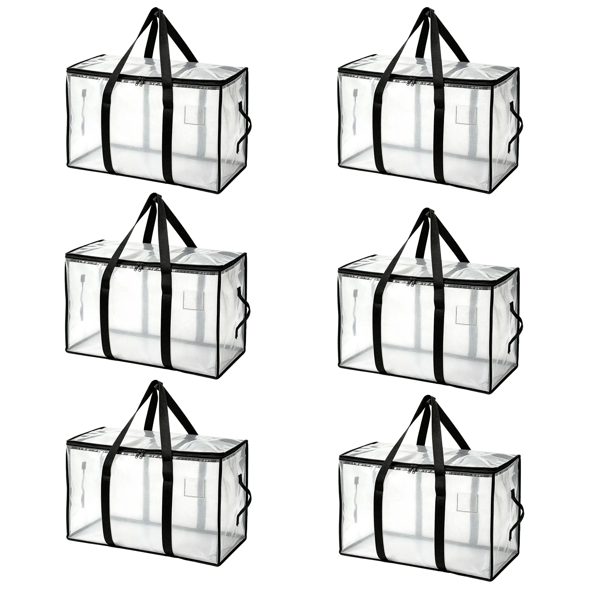 6-Pack Large-Capacity Transparent Thick Plastic Foldable Rectangle Storage Bags with VisibleLabels & U-Shaped Handles, Travel Organizer Bag, DurableLightweight Organizer, Home Organization Storage, MovingBox Alternative,dorm essentials