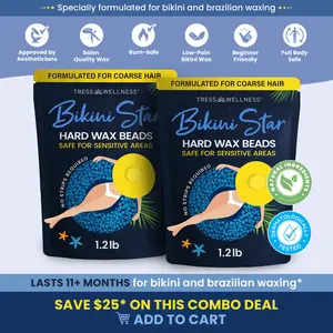 TRESS WELLNESS Bikini Star Hard Wax Beads – Sensitive Skin Formula – No Strip Needed – Brazilian, Face, Legs, Underarms, Bikini – Gentle At-Home Wax for Coarse Hair – Salon Quality Wax – Smooth Body Care – Hair Removal Waxing