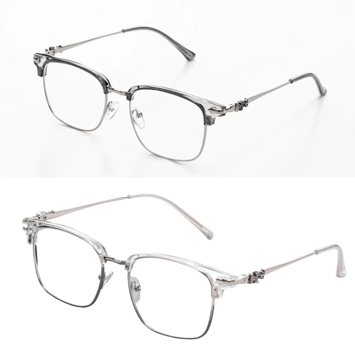 Square Browline Glasses for Men and Women, Lightweight Semi-Rimless Metal Eye-Friendly Frames with Anti-Glare Blue Light Protection for Computers & Gaming, Glare Anti Blue Light Frames