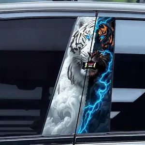 2pc Tiger & Tiger B Pillar Car Stickers, Universal Car Sticker, Dual Color Lightning Effect, Waterproof Decorative Decals for Cars Suv Mpv