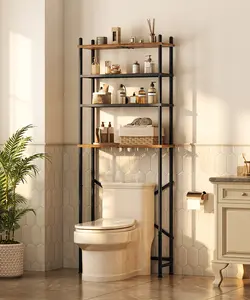 HOOBRO 4-Tier Over Toilet Bathroom Organizer, Freestanding Above Toilet Shelf with Adjustable Feet, Easy Assembly, Space Saving Rustic Brown and Black #SummerVibes