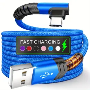 Type C Charger Fast Charging, Right Angle USB to USB C Cable Braided USBC Charger for Samsung Huawei Xiaomi RedMi Oppo Oneplus and More Smartphone
