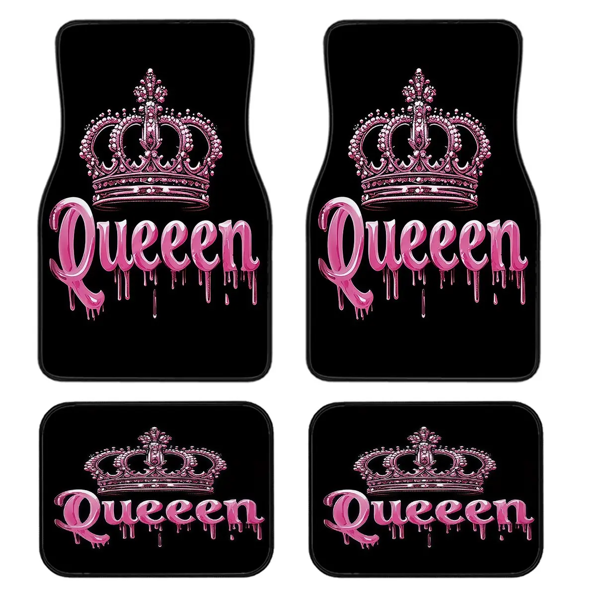 4-Piece Queen Crown Car Floor Mats Set, Truck Floor Mats, Automotive Floor Mats, Universal Fit for All Vehicles, Stylish Interior Decor, Girly Car Accessories, Easy Clean, Best Comfort and Protection