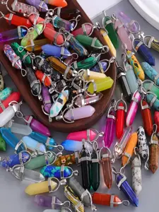 50 hexagonal chakra crystal pendants, DIY pendant gemstones with hexagonal pointed stones and beads, for making necklaces, earrings, bracelets and jewelry, Crystal Beaded