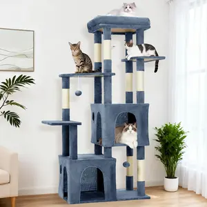 GAOMON 61" Multi-Level Cat Tree for Indoor Cats, Heavy-Duty Tower for Large Adult & Maine Coon Cats with Extra-Large Perch, 2 Spacious Condos, Natural Sisal Scratch Posts & Play Toys – Light Blue