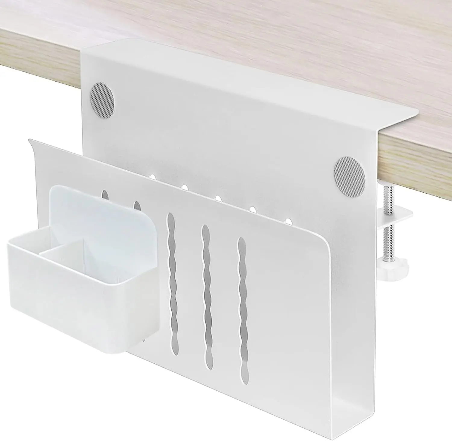 Desk Side Storage Under Desk Laptop Holder, Clamp-On Hanging Desk Organizer with Pen Holder, Table Side Tray for Office & Home Desktop Organization