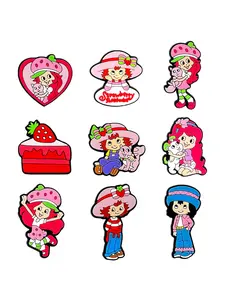 9pcs Cartoon Strawberry Girl Shoe Charms, Cute Cartoon-Themed Decorations for Crocs, Perfect Gift for Boys and Girls, Shoe Charm Set