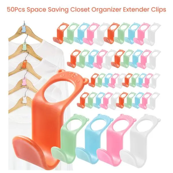 50PCS Clothes Hanger Connector Hooks – Space Saving Closet Organizer Extender Clips for Wardrobe, Dorm Room Essentials, Cascading Hanger Saver & Storage Solution