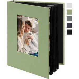 Small 4x6 Photo Album 24 Pockets Linen Cover with Front Window Portable Mini Picture Book for Travel Wedding Memories Organizer Light Green