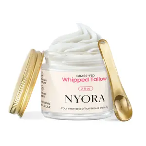 NYORA Grass Fed Whipped Tallow Balm with Vanilla Bean - 2 fl oz Daily Moisturizer for Soft Hydrated Skin with Vitamins A D E & K - Luxurious Non-Greasy Formula for Face & Body Care - USA Made