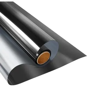 Window Privacy Film One Way Daytime Privacy Static Cling Sun Blocking Anti UV Reflective Window Tint for Home and Office, Black-Silver, 17.5 Inch X 6.5 Feet