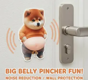 3D Shiba Inu Dog Belly Sticker,Door Stopper Wall Protector，Quiet, Shock Soft Rubber,Wall, Doorknobs, Refrigerator Door, Cabinets from Damage 2PCS (a(2PCS))
