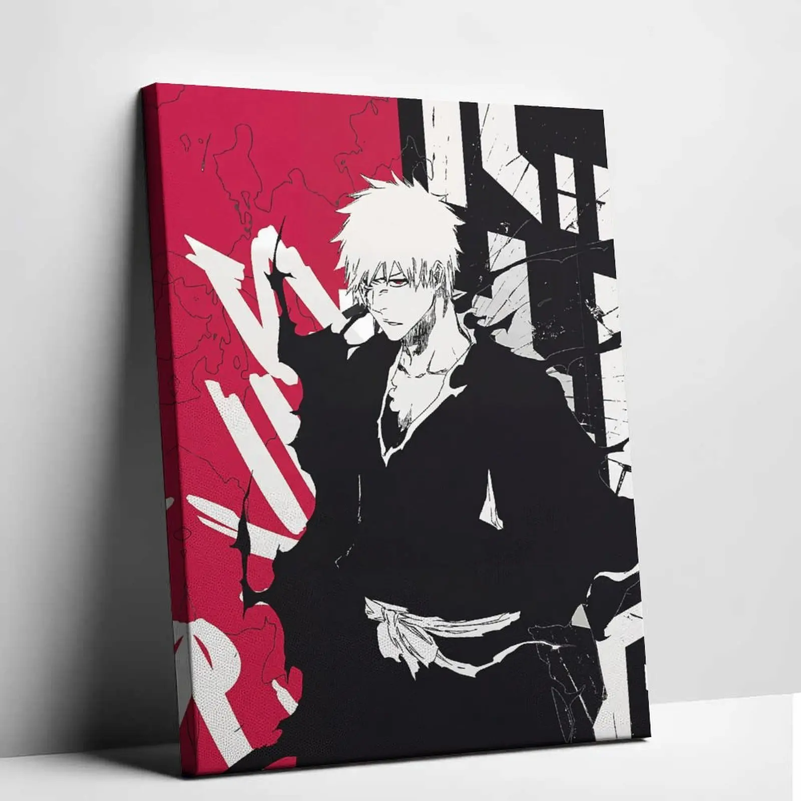 Bleach Ichigo Canvas Art Epic Red and Black Anime Poster Minimalist Wall Decor for Gamer Room Teen Boy Bedroom Decor