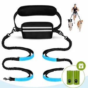 PiPiDoDo Hands Free Dog Harness Leash Set with Waist Bag, Cushioned Pad - Shock-Absorbing, No Waist Pain for Single & Dual Dogs (Ideal for Running, Walking)