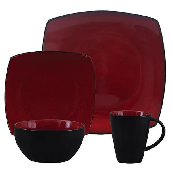 Gibson Soho Lounge 16Pc Square Stoneware Dinnerware Set, Red and Black Gibson Soho Lounge 16Pc Square Stoneware Dinnerware Set, Red and Black