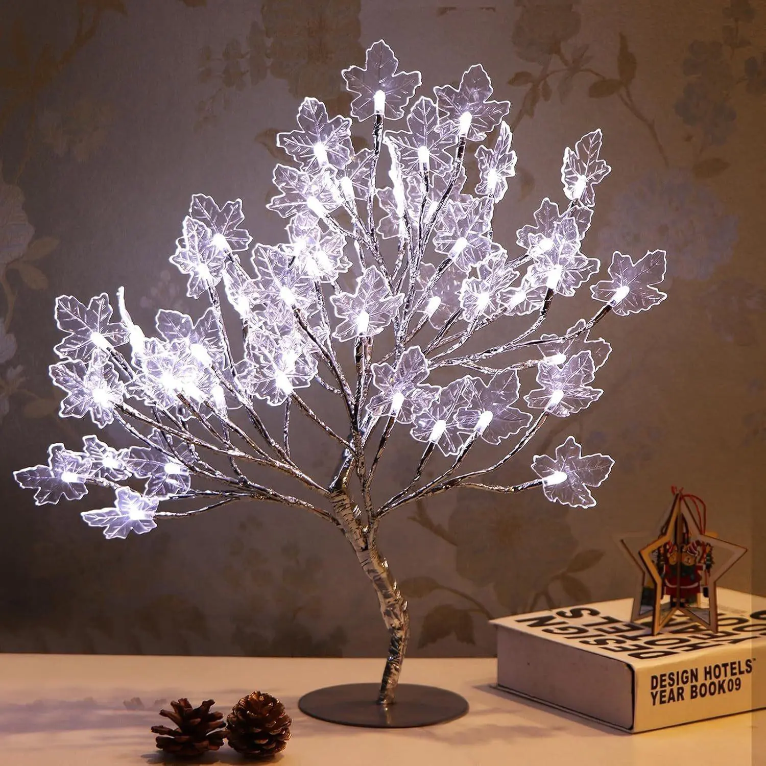 18"  Table Lighted Tree Lamp with 18 Changing Colors 24 LED Bonsai Rose/Acrylic/Blossoms/Maple Light for Home Wedding Halloween and Christmas Decoration Elegant Design Desktop Rose Flower Tree