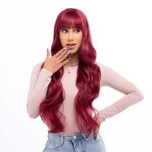 29-Inch Solid Red Wine Burgundy Loose Curl Synthetic Wig | 【Heat Resistant】【Cap Included】 | #21 FSGB