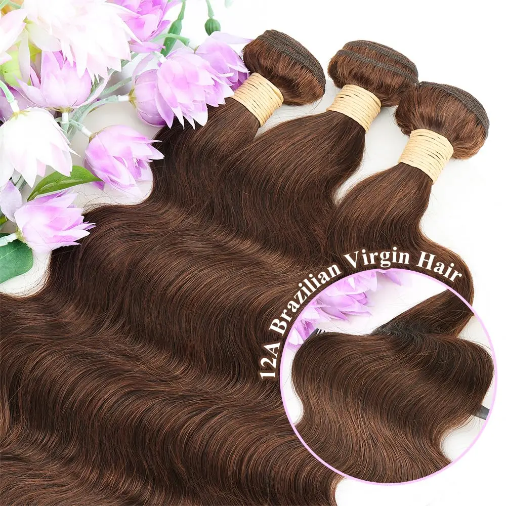 18 20 22 Inch Brown Human Hair Bundles Body Wave 3 Pcs - 100  display picture 1