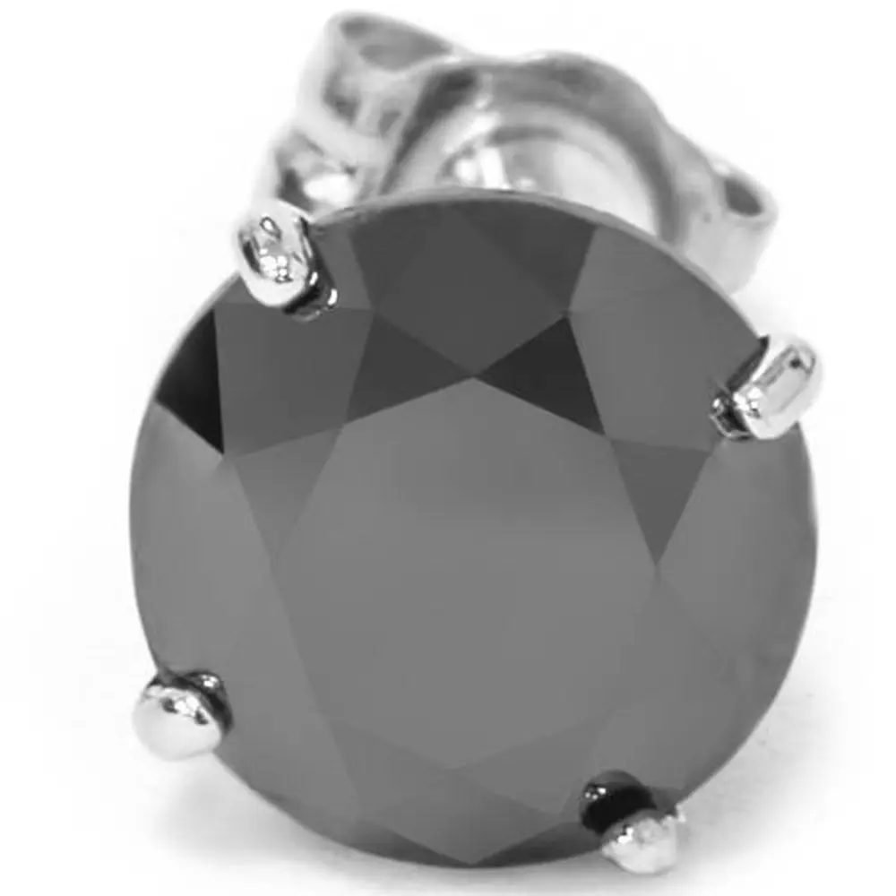1/2 - 3 Ct Single Black Diamond Stud in 14k Gold Earring