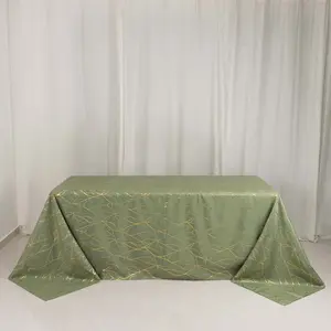 Polyester Rectangle Tablecloth 90"x132" Dusty Sage Green with Gold Foil Tree Branch Pattern - Seamless & Wrinkle-Resistant Table Cover