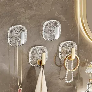 4 Pack Iceberg Textured No-Drill Self Adhesive Wall Hooks, Heavy Duty Clothes Hanger for Bathroom Door Bedroom Wall Storage, Bathroom Accessories, Bathroom Organizer