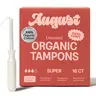 August Super Tampon Zero-Feel Organic Cotton Hypoallergenic & Unscented 16 Count Long BPA-Free Plastic Applicator