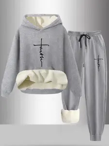 Men's Fall Winter Thickened Fleece Set, Casual Letter Print Hoodie & Long Pants, Comfortable Fashion Design, 2 Piece