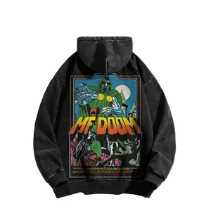 MF Doom Washed Hoodie, MF Doom merchandise, 90s hip-hop street style hoodie, Long Sleeve Cotton Unisex Vintage Hoodie