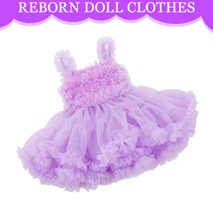 DEARBEI 18 Inch Doll Clothes Purple Fluffy Ruffled Tutu Dress with Cute Bow Strap Mesh Outfit Adorable Doll Dress Up Accessories for 18 Inch Dolls Play & Decoration