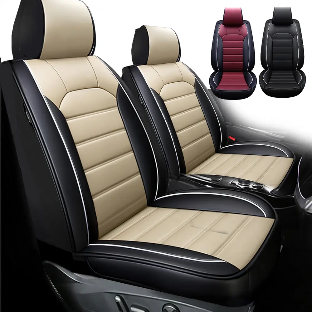 Front Seat Covers Custom Fit For Chevy Silverado GMC Sierra 1500 2007-2025 2500/3500 HD, Premium Leather Car Seat Covers 2 Front Set,Waterproof Seat Covers for Cars,  - Black Red Line