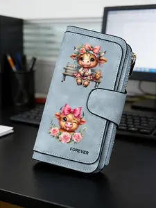 1pc Highland Cattle Women'S Long Wallet, Multi-Functional Wallet, Portable Snap Closure Coin Purse, Birthday Gift and Daily Commute for lovers, Playful Design, Perfect Holiday Gift, Perfect for Outdoor, Travel, and Family Use3.23PYT-15