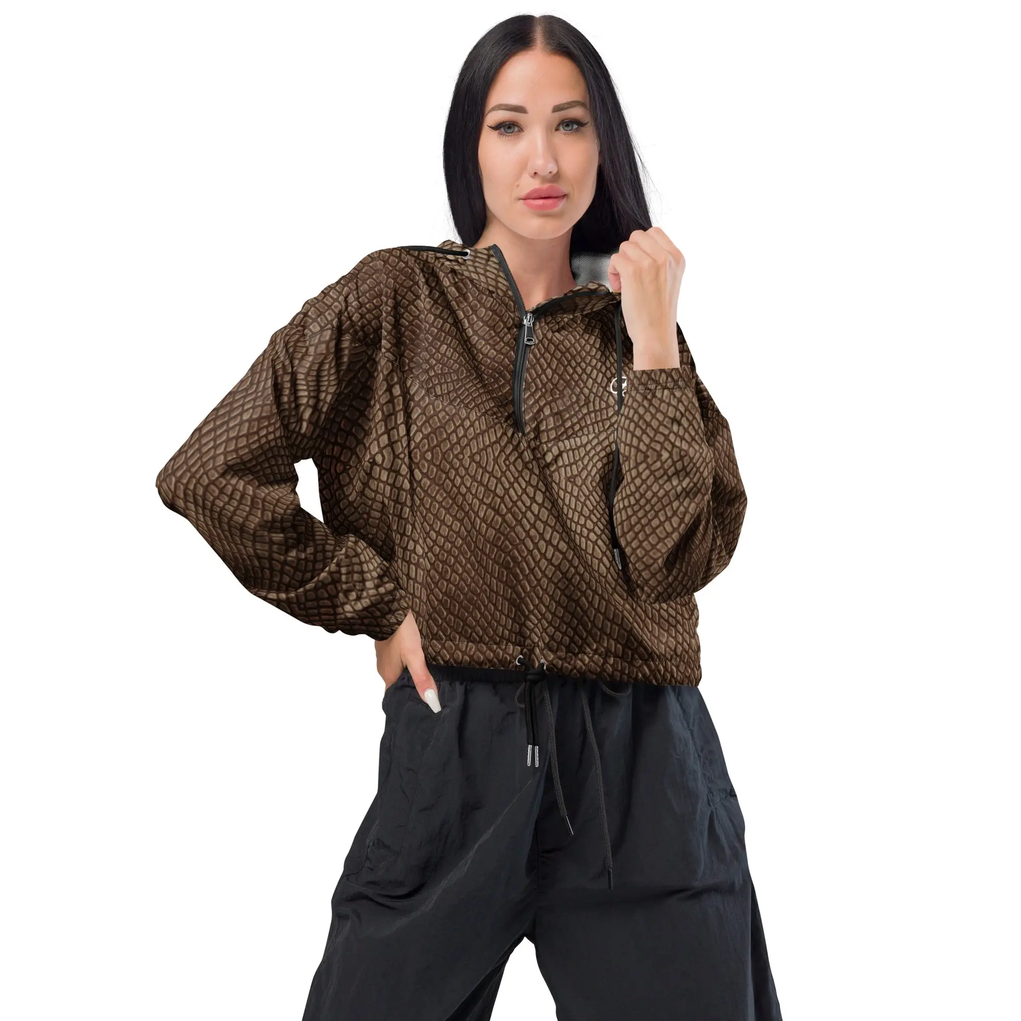 Mocha Crocodile Women’s Cropped Windbreaker
