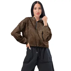 Mocha Crocodile Women’s Cropped Windbreaker