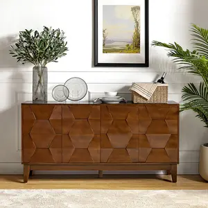 HULALA HOME Hulala Kamu 60'' Sideboard Stylish Storage Solution Modern with 4 Doors 2 Shelves Solid Wood Legs Versatile Storage for Living Room or Dining Space