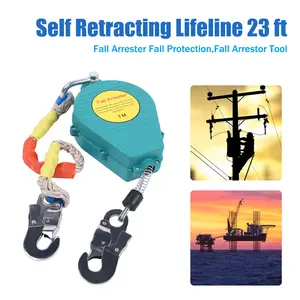23ft Self Retracting Lifeline with Anti Ratchet Double Braking System 330lb for High Altitude Work Climbing Fire Rescue Protective Gear Hook Carabiner Survival Kit