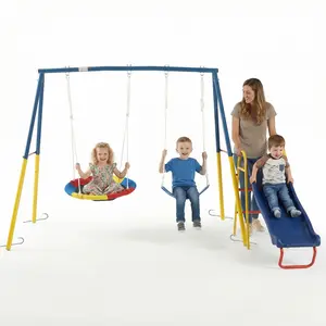 MERSCO Heavy Duty 440lbs Metal Swing Set for Backyard 32 Saucer 26.2 Belt Seat Outdoor Playset for Kids and Adults Ultra-safe Sturdy Frame Playground Equipment