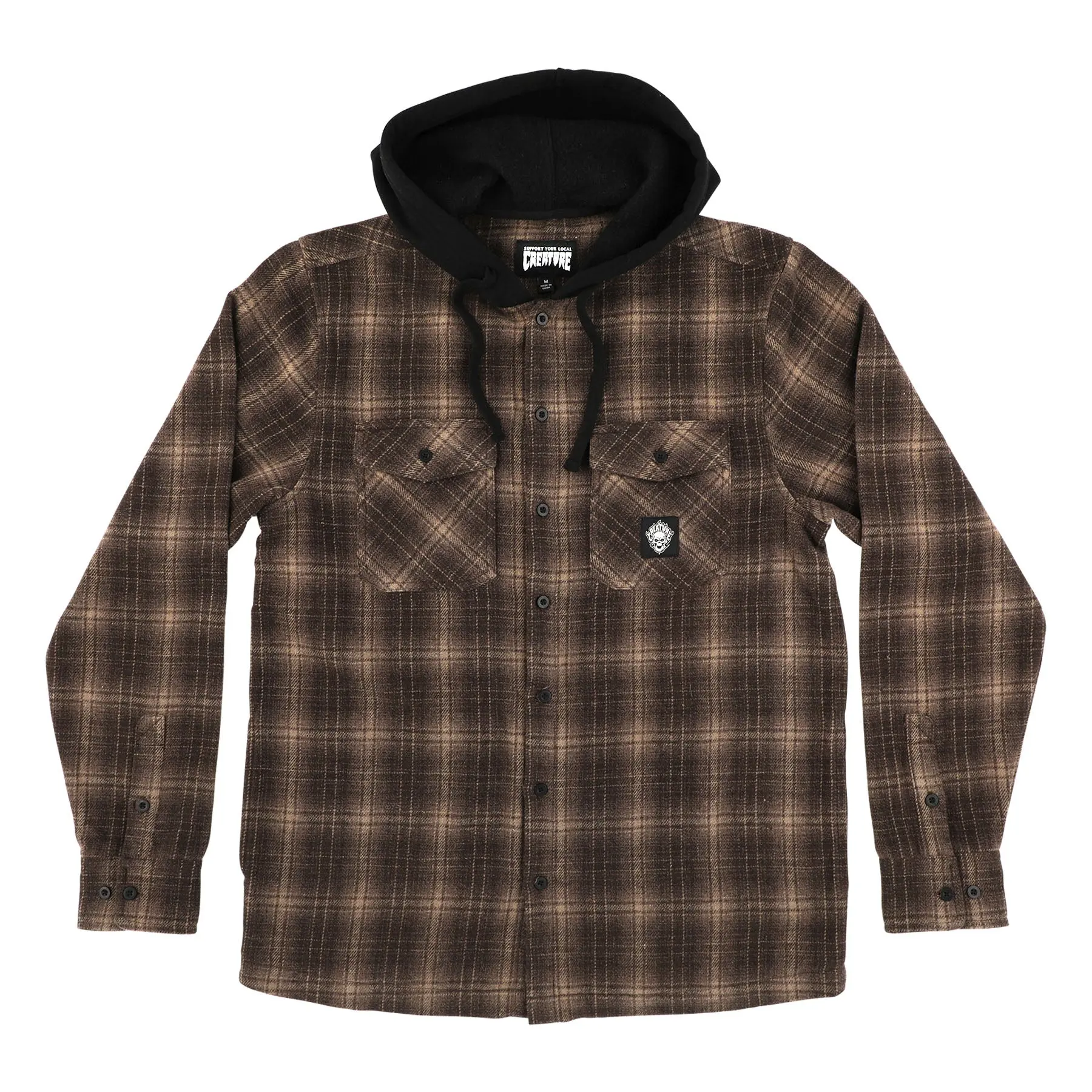 BHF Men's Creature Checked Flannel Fabric Hoodie, Regular Fit Longsleeve Sweatshirt with Pocket, Casual Menswear Apparel Top for Everyday Use