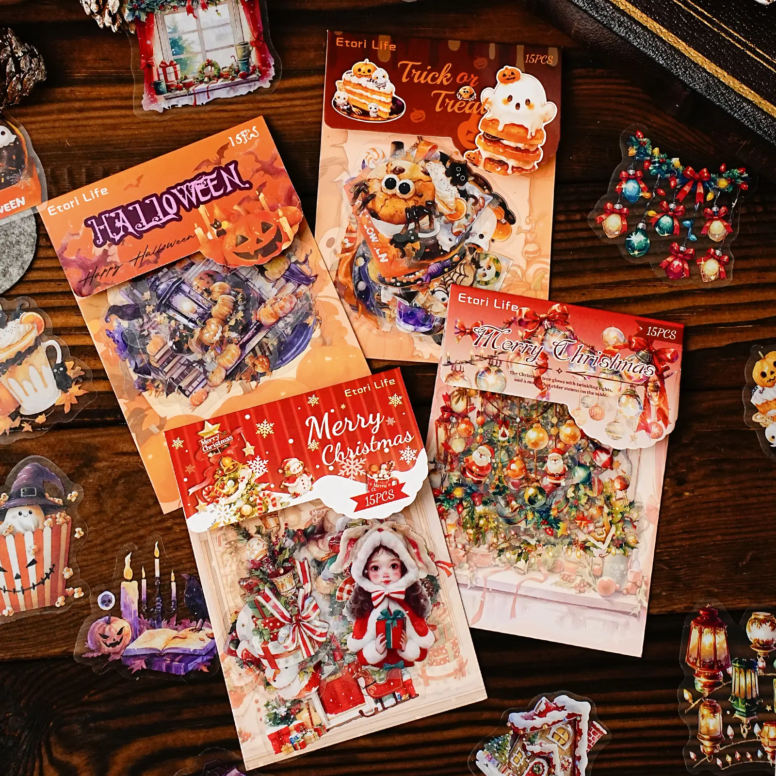 30 Sheets Pet Sticker Pack, Holiday Stickers, Sticker Haul, Halloween & Christmas Theme, Multi-Scene Decoration, Stationery Bottle Decor, 2 Styles X 15 Sheets