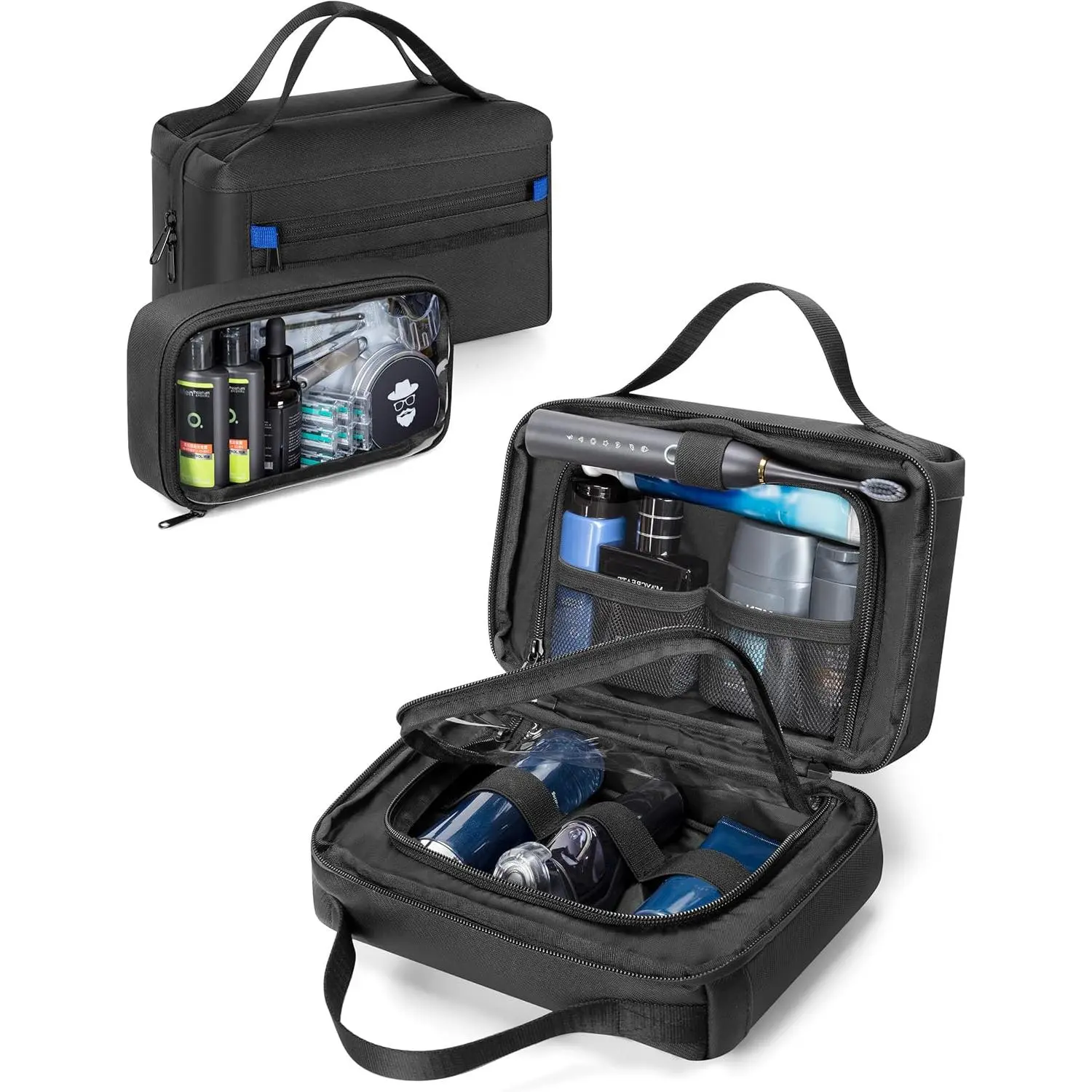 Toiletry Bag with Travel Cube, Mens Water-Resistant Hygiene Bag, Versatile Organizer for Shaving Accessories, Bathroom and Shower Essentials, Black