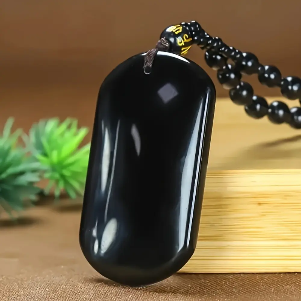 Natural Black Obsidian Pendant Necklace for Women, Elegant Minimalist Crystal Accessory for Casual Daily Wear and Gifting, Pendants, Crystal Accented Necklaces, Adults, Unisex Names, Metal Coating, Necklaces & Pendants